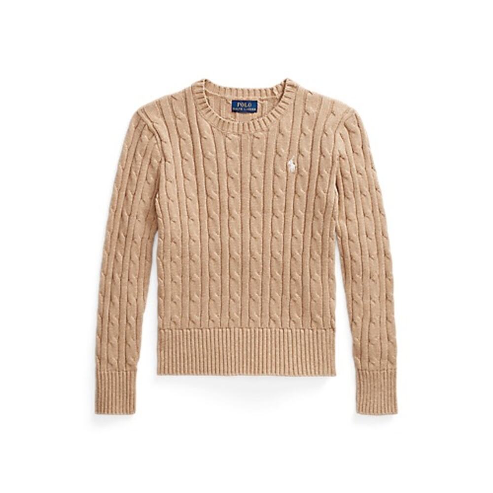Polo Ralph Lauren Cable Knit Cotton Sweater Girls Medium Camel Tan New England